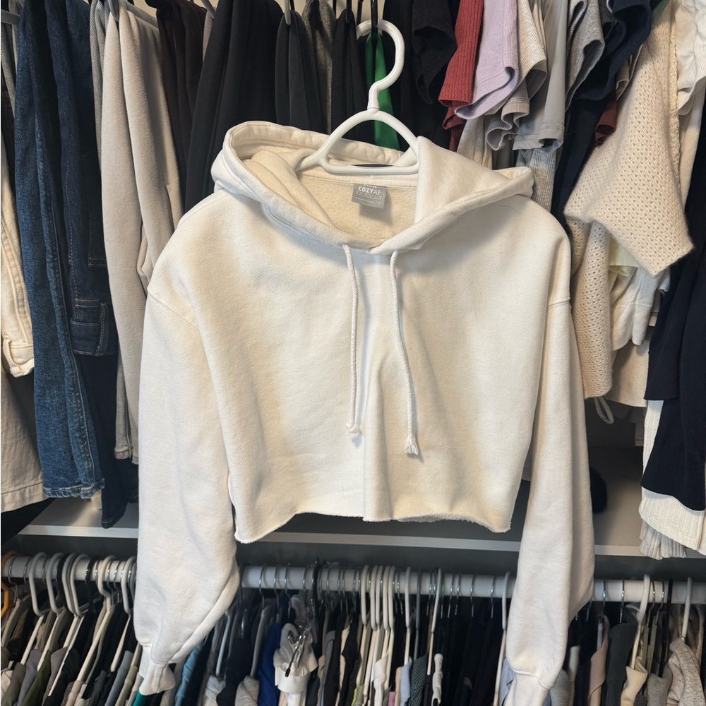 Aritzia Cropped Cozy White Hoodie